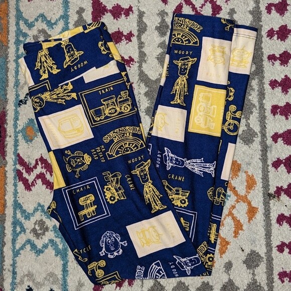 Lularoe Disney O/S One Size Blue & Yellow Toy Story Buttery soft leggings - Picture 1 of 3